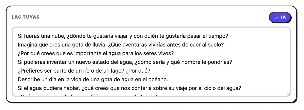 Las tuyas, con preguntas sobre el ciclo del agua