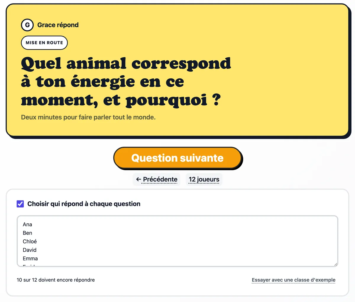 Une question pour Farid sur la carte, avec la liste de la classe ouverte en dessous