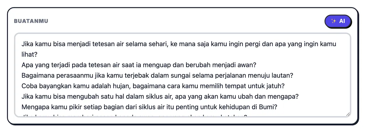 Buatanmu, berisi pertanyaan tentang siklus air