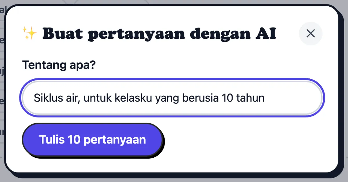 Jendela AI, meminta pertanyaan tentang siklus air untuk kelas anak umur 10 tahun