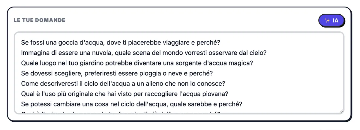 Le tue domande, compilato con domande sul ciclo dell'acqua