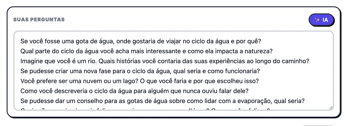 Suas perguntas, preenchido com perguntas sobre o ciclo da água