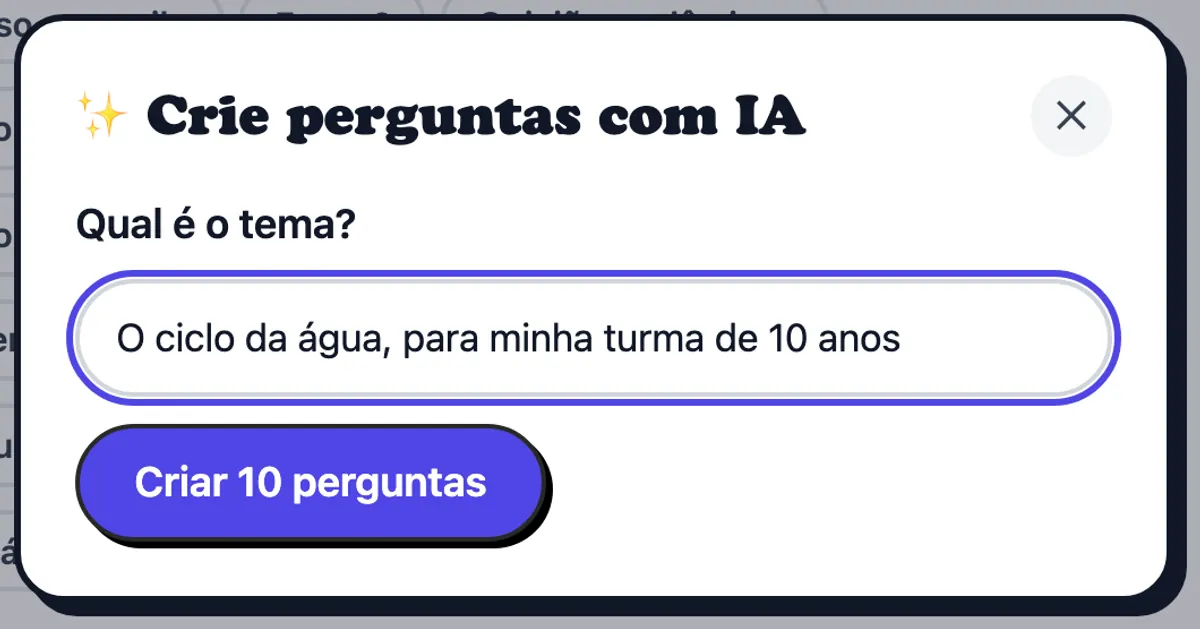 A janela da IA, pedindo perguntas sobre o ciclo da água para uma turma de 10 anos