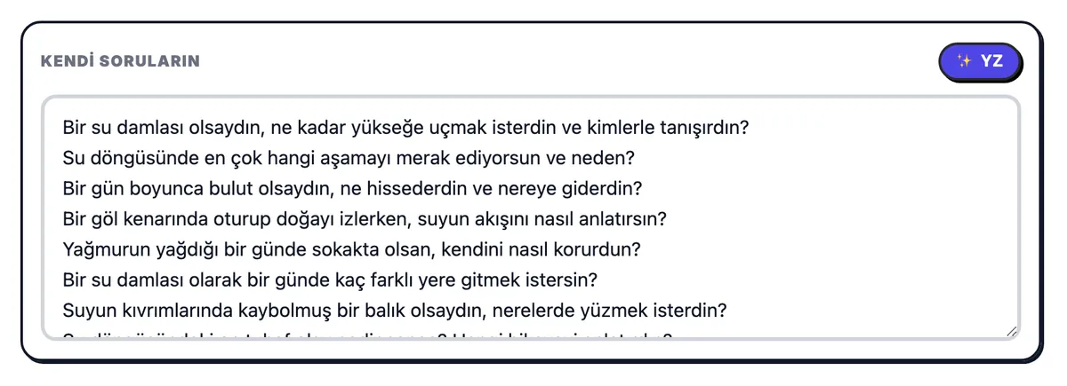 Su döngüsüyle ilgili sorularla doldurulmuş Kendi soruların